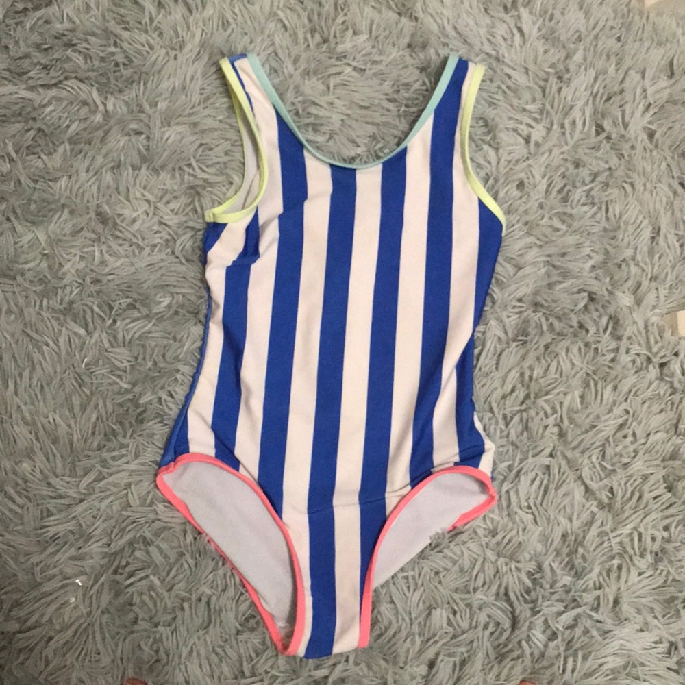 striped one-peice bathing suit LIGHTLY USED :)'